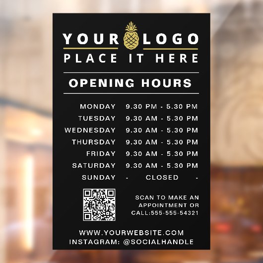 Openingstijden Bedrijfsuren QR-code zwart Raamsticker (Vel 2)