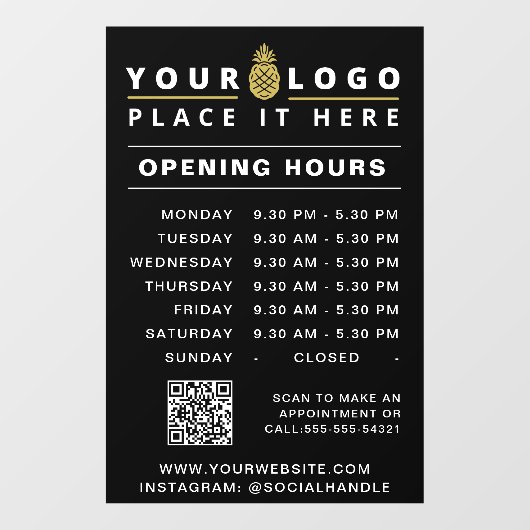 Openingstijden Bedrijfsuren QR-code zwart Raamsticker (Vel)