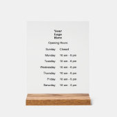 Openingstijden Bedrijfsuren van verrichting en Log Acryl Bord (Voorkant)