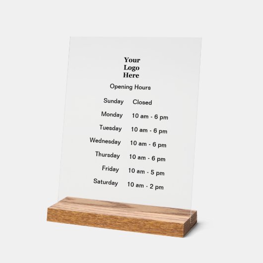 Openingstijden Bedrijfsuren van verrichting en Log Acryl Bord (Hoek)