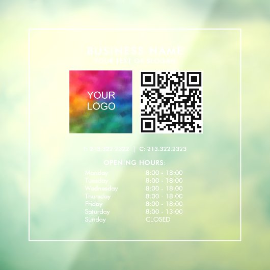 Openingstijden Business Logo QR Code Minimalist Raamsticker (Vel 3)