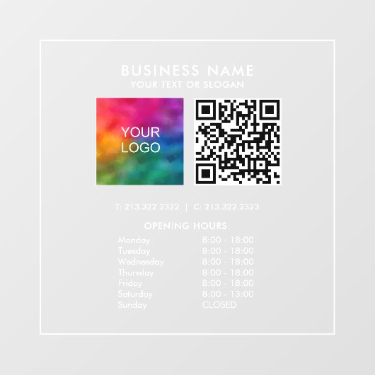 Openingstijden Business Logo QR Code Minimalist Raamsticker (Vel)