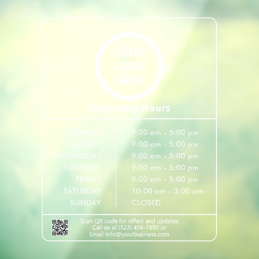 Openingstijden Business Logo QR Code Transparant Raamsticker (Vel 3)