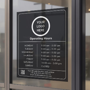 Openingstijden Business Logo QR Code Zwart-wit Raamsticker