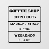 Openingstijden Café Bedrijfstijden  Raamsticker (Vel)