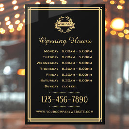 Openingstijden Classic Business Logo Black Gold Raamsticker