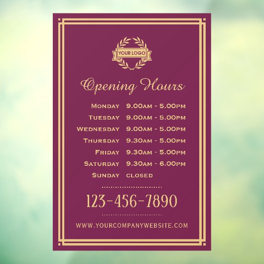Openingstijden Classic Business Logo Plum Raamsticker (Vel 3)