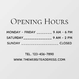 Openingstijden Eenvoudige zwarte teksttijden Telef Raamsticker