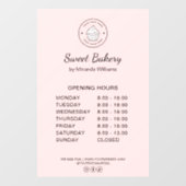 Openingstijden Eigen Logo Roze Bakkerij Bedrijf Raamsticker (Vel)