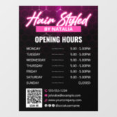 Openingstijden Elegant Black & Pink Hair Salon Raamsticker (Vel)