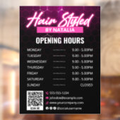 Openingstijden Elegant Black & Pink Hair Salon Raamsticker (Vel 2)