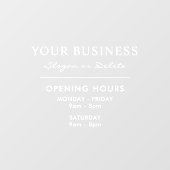 Openingstijden en naam Business Window Cling Raamsticker (Vel)