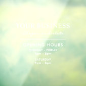 Openingstijden en naam Business Window Cling Raamsticker (Vel 3)