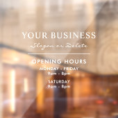 Openingstijden en naam Business Window Cling Raamsticker (Vel 2)