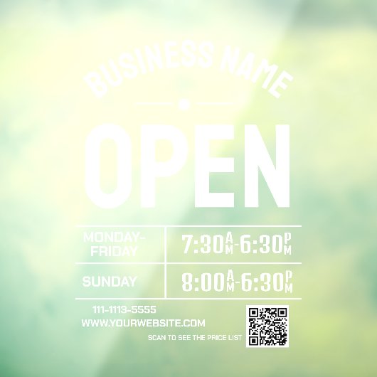 Openingstijden en QR-code voor witte bedrijven  Raamsticker (Vel 3)