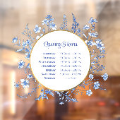 Openingstijden Franse Blauwe Wilde Bloemen Cirkel Raamsticker (Vel 2)