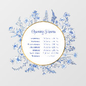 Openingstijden Franse Blauwe Wilde Bloemen Cirkel Raamsticker (Vel)