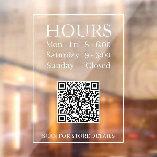 Openingstijden Genereer QR Code Bericht Wit op Cle Raamsticker (Vel 2)