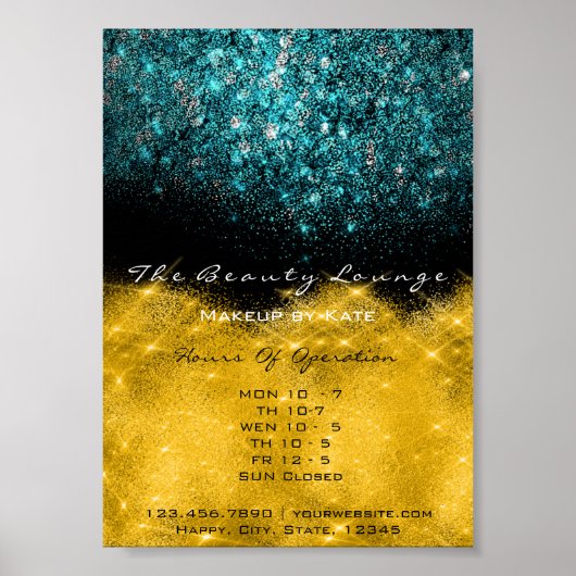 Openingstijden Gold Black White Confetti Blauwgroe Poster (Voorkant)