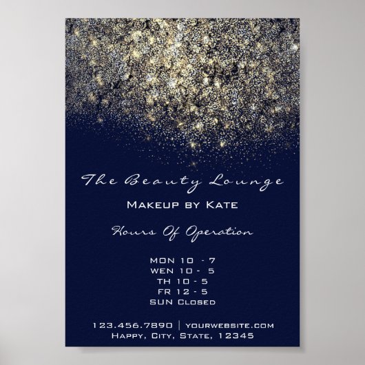 Openingstijden Gold Blue Navy Confetti Sequin Poster (Voorkant)