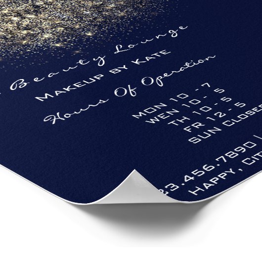Openingstijden Gold Blue Navy Confetti Sequin Poster (Hoek)