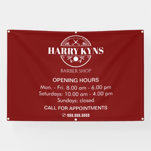 Openingstijden herenkapper aangepast spandoek (Horizontaal)
