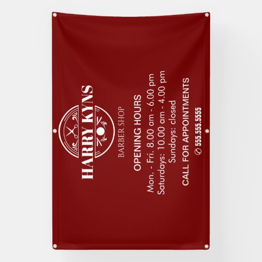 Openingstijden herenkapper aangepast spandoek (Verticaal)
