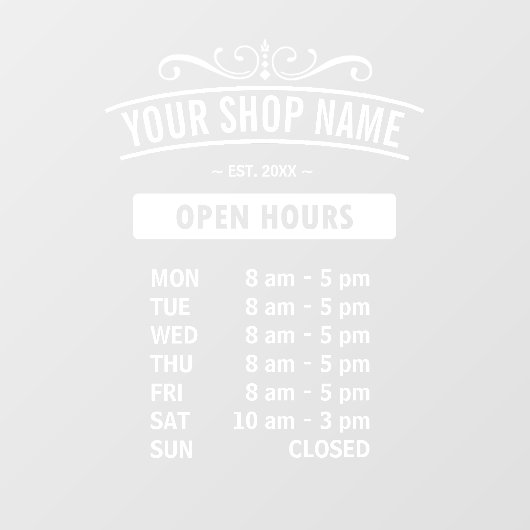 Openingstijden ID872 Raamsticker (Vel)