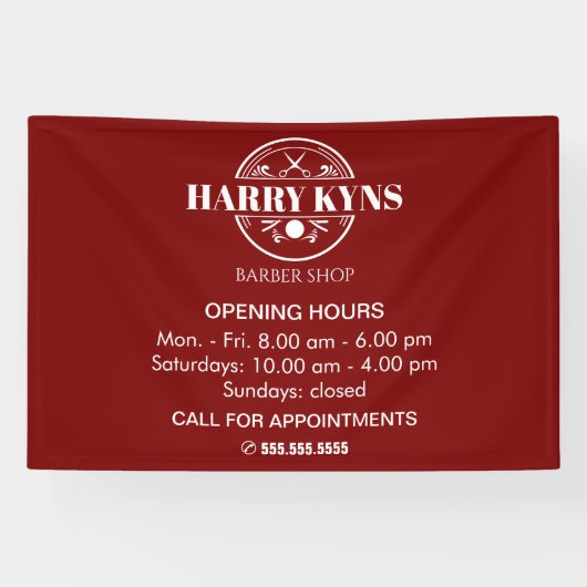 Openingstijden kapperzaak aangepast spandoek (Horizontaal)