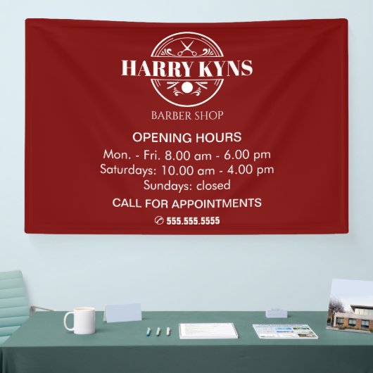 Openingstijden kapperzaak aangepast spandoek (Beurs)