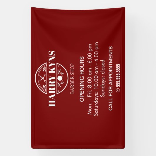Openingstijden kapperzaak aangepast spandoek (Verticaal)