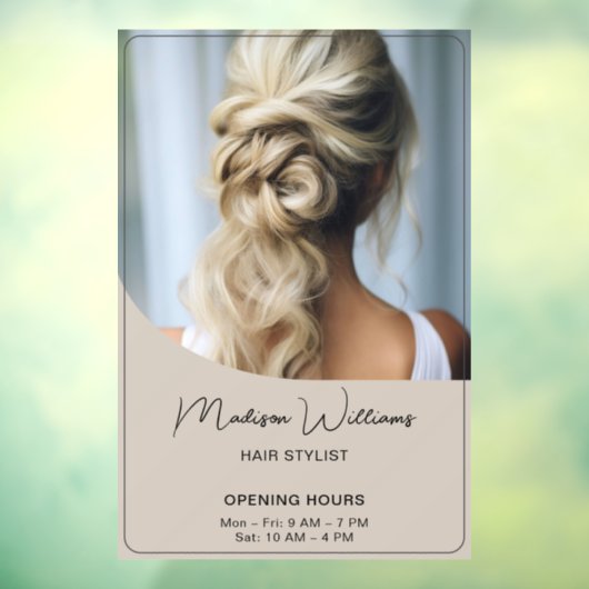 Openingstijden Kapsalon Beige Raamsticker (Vel 3)