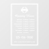 Openingstijden Klassiek Bedrijfslogo Wit Raamsticker (Vel)