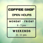 Openingstijden Koffiezaak Bedrijfstijden Raamsticker (Vel 3)