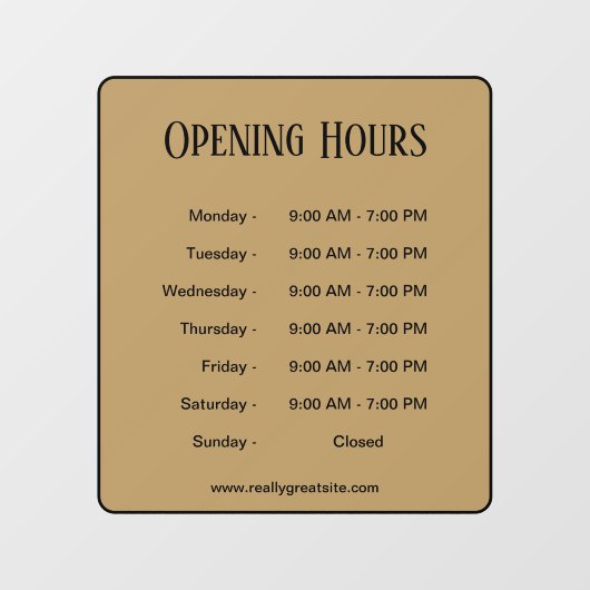 Openingstijden l Black Script Bedrijfstijd  Raamsticker (Vel)