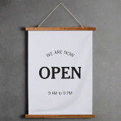 Openingstijden l Moderne Zwart & Grijs Zakelijke t Hangend Wandkleed