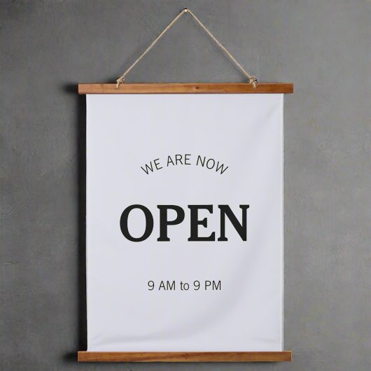 Openingstijden l Moderne Zwart & Grijs Zakelijke t Hangend Wandkleed