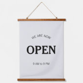 Openingstijden l Moderne Zwart & Grijs Zakelijke t Hangend Wandkleed (Voorkant)