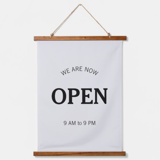 Openingstijden l Moderne Zwart & Grijs Zakelijke t Hangend Wandkleed (Voorkant)