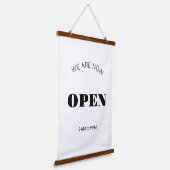 Openingstijden L Zwart & Wit Business Time Sign Hangend Wandkleed (Gebogen)
