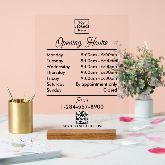 Openingstijden Logo Black Script Simple Acryl Bord (Huwelijk)