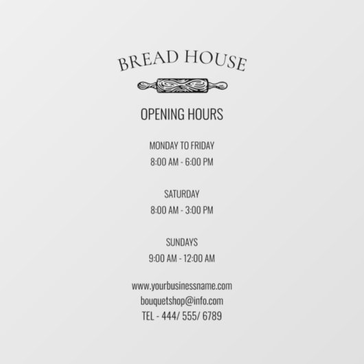 Openingstijden Lokale bakkerij Winkelvenster Raamsticker (Vel)