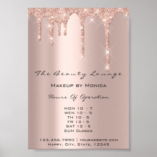 Openingstijden Make-up Rose Salon Drips Spark Prij Poster (Voorkant)