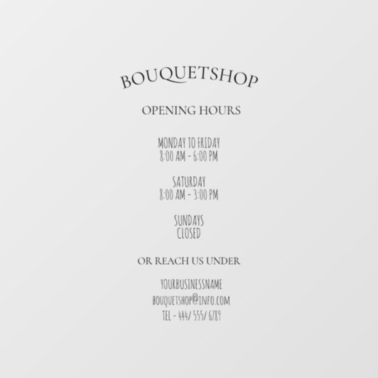 Openingstijden met bedrijfsinformatie raamsticker (Vel)