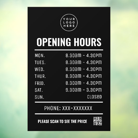 Openingstijden met QR-code en zakelijke logo Raamsticker (Vel 3)