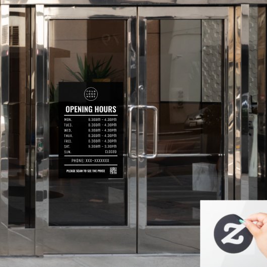 Openingstijden met QR-code en zakelijke logo Raamsticker (Kantoordeur)