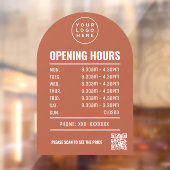 Openingstijden met QR-code Logo Terracotta Arch Raamsticker (Vel 2)
