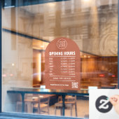 Openingstijden Met Qr Code Logo Terracotta Boog Raamsticker (Cafe Raam)