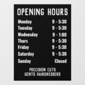 Openingstijden of openingstijden Vensterklemming Raamsticker (Vel)