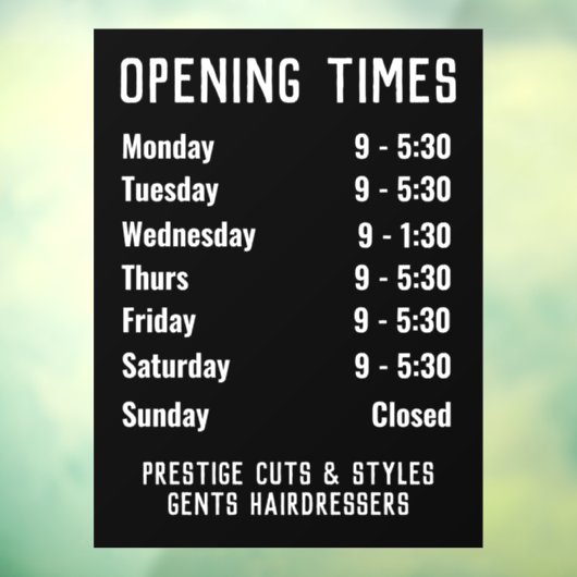 Openingstijden of openingstijden winkel raamsticker (Vel 3)